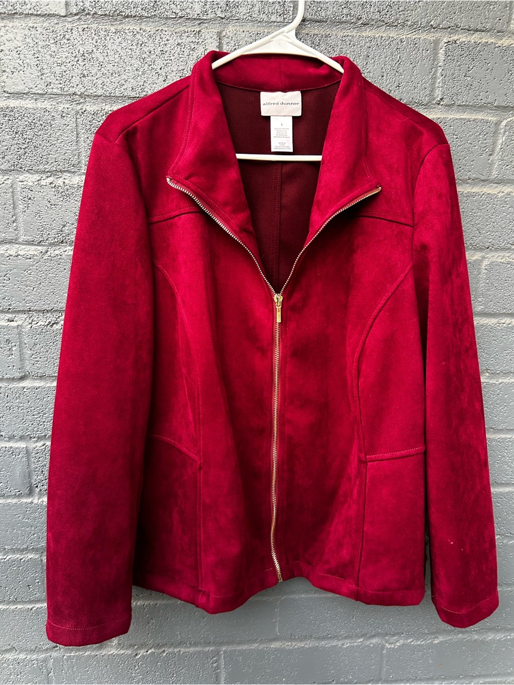Alfred Dunner Faux Suede Full-Zip Jacket - Rich Burgundy Red - Size L